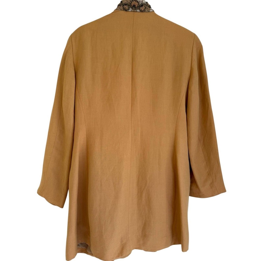 Vintage Tahari Beaded Collar Linen Blend Blazer Jacket Tan Beige Size 14 90s - Picture 3 of 8